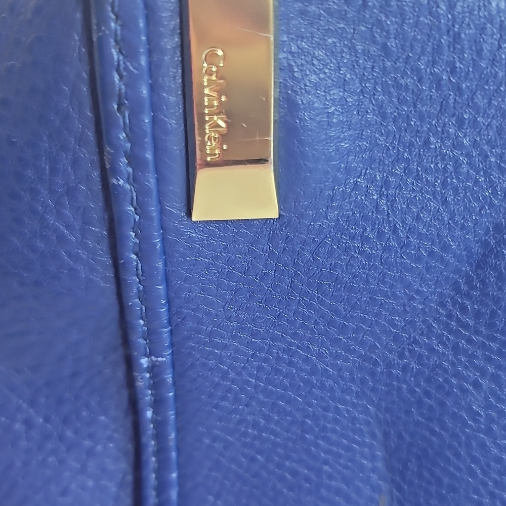 Calvin Klein Royal Blue Pebbled Leather Shoulder Bag with Gold Accent